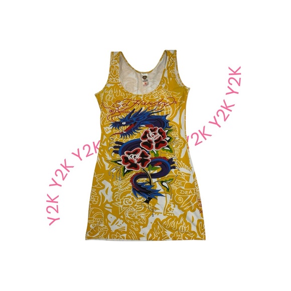 Y2K Tattoo Glam Avant Garde Ed Hardy Bodycon Dress Avant Garde Archival Dress M - Picture 2 of 13
